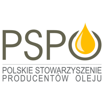 Polskie Stowarzyszenie Producentów Oleju. Logo stworzone z akronimu, w literze "O" złota kropla oleju.